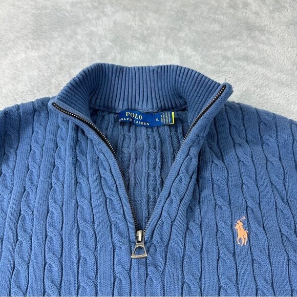 Polo Ralph Lauren Men's Size XL Chunky Cable Knit 1/4 Zip Jacket Color Blue - Picture 3 of 11